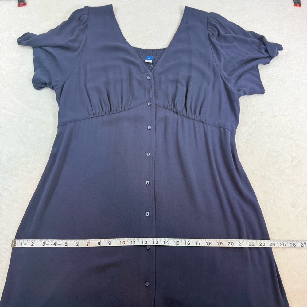 Old Navy Blue Volcanic Glass Waist Defined Midi Dress Sz XL Boho V Neck Peasant - Picture 13 of 14